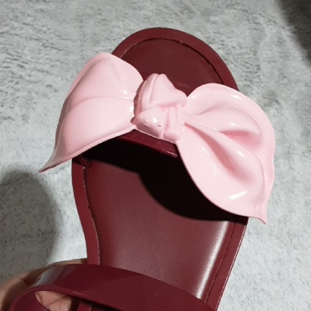 MELISSA  Sandals Size 8 with Pink Bow and BURGUNDY  Straps - Picture 12 of 12